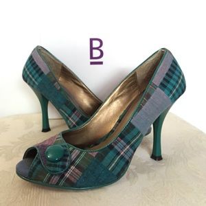 Turquoise peep toe heels