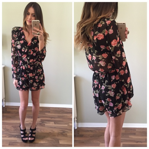 Sold | Black Floral Romper - Picture 2 of 4