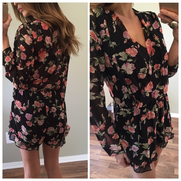 Sold | Black Floral Romper - Picture 3 of 4