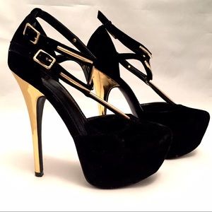 Black and gold high heels