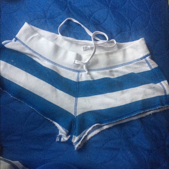 Blue and white shorts couple of stains