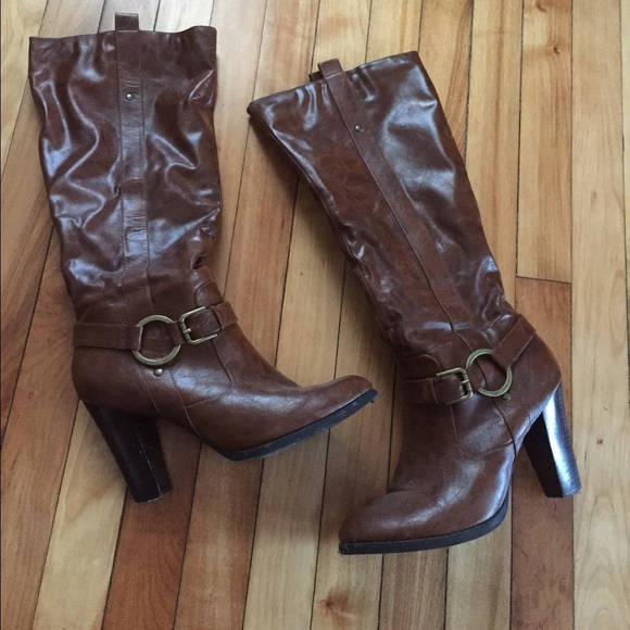 Cognac knee high boots