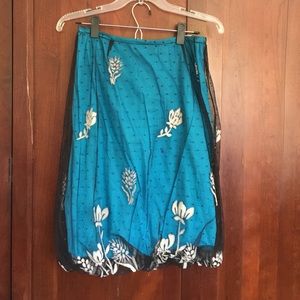 Vintage Turquoise skirt top layered w/ black lace
