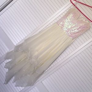 Highlow homecoming white dress with sequined top.
