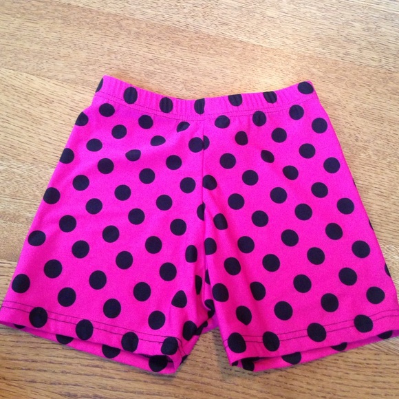 Pink polka dotted spandex shorts