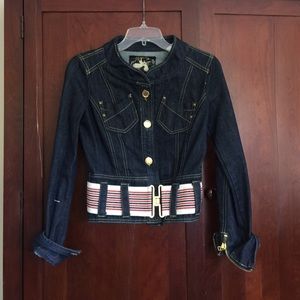 Zara crew neck jean jacket with belt