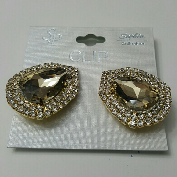 Champagne color stone clip earrings - Picture 4 of 4