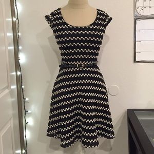 NWOT black and white dress with black belt