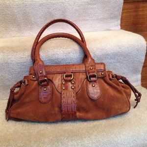 Cole Haan Brown Suede/Croc Leather Shoulder Bag