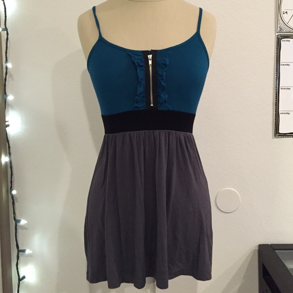 Teal, black, and dark grey mini dress