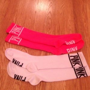 Victoria's Secret PINK White and Neon Pink Socks