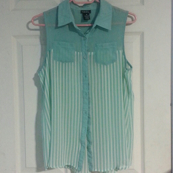 Rue 21 Sheer Mint Pinstriped Vest Top