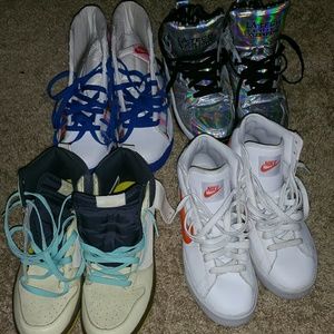 Nike dunks, blazers, and silver holographic