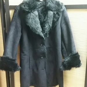 Mixit black suede and faux fur lined coat