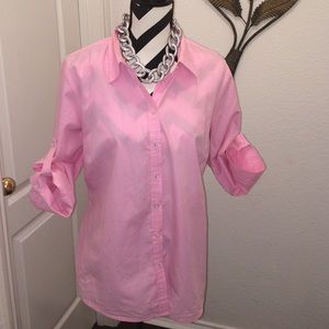 Large Pink Izod button up shirt.