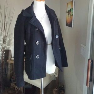 Black hooded peacoat