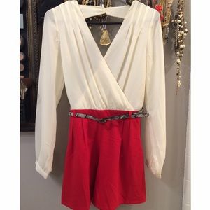 Cream and red sexy romper