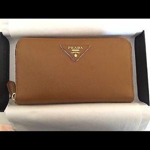 Prada Saffiano Triangle Zip-Around Wallet,Leather