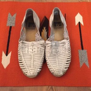 White leather huaraches flat oxford style sandals