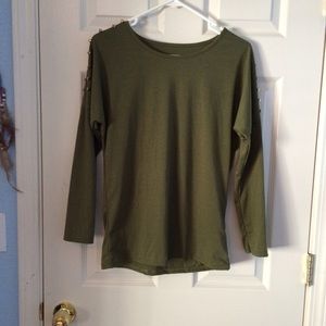 Army green, spike embellished long sleeve shirt