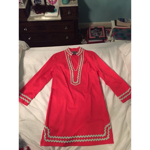 Coral and light blue Sail to Sable dress