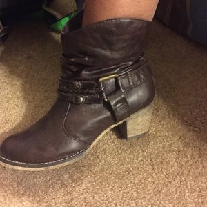 Brown, stacked heel boots