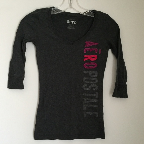 Aeropostale 3/4 Sleeve Gray Tee