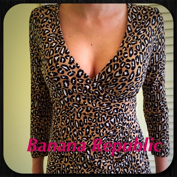 Leopard Print V-Neck Wrap 3/4 Sleeve, XS
