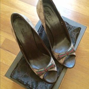 Gucci Signature GG Peep Toe Heels