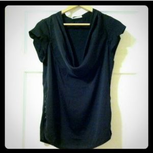 Black cowl neck top