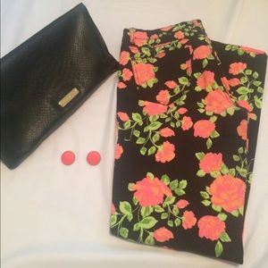 FOREVER21 black floral print jeans