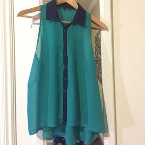 Green Chiffon Button Down Tank