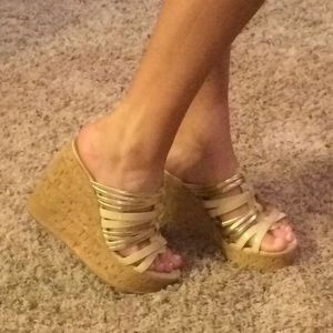 Callisto of California gold and nude wedges 7