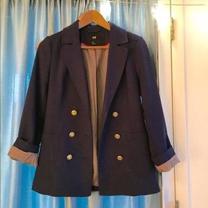Navy blazer with gold buttons