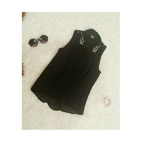 Black top with pearl beading