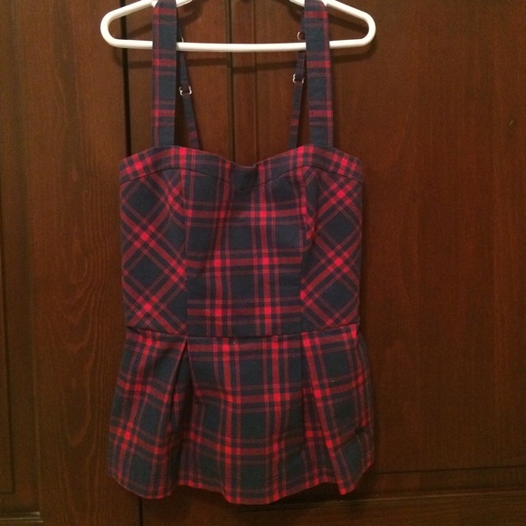 Abercrombie plaid blue and red peplum tank top