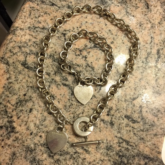 Authentic Tiffany Bracelet Necklace Set 925 Silver