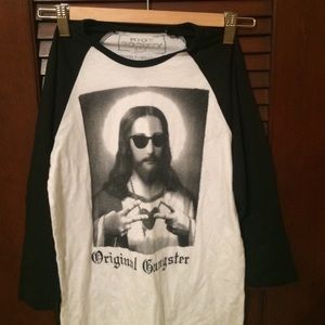 Pacsun original gangster b&w jesus baseball shirt