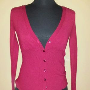 Red poly blend 5 button sweater