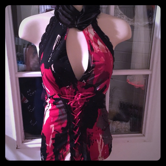 $SOLD$.    Sexy choker halter evening top