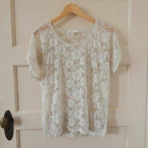 Forever21 Cute White Sheer Floral Lace Top
