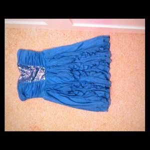 Blue beaded homecoming or prom dress