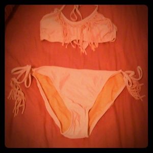 Coral fringe bathing suit