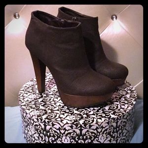 Brown faux leather platform booties