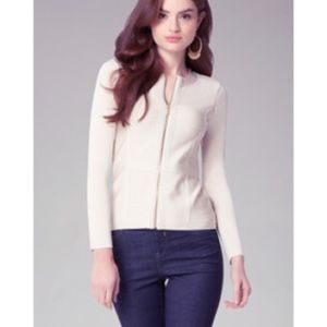 Bebe cream long sleeve bandage zip up top