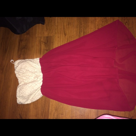 Maroon and cream high low dress