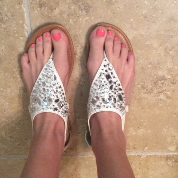 White jeweled sandals