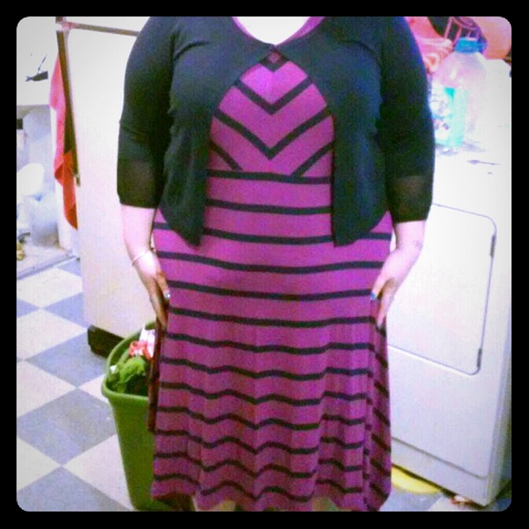 Lane bryant purple and navy stripped dress
