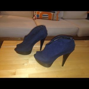 Navy Blue Peep-Toe Booties