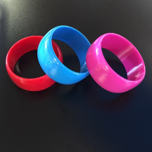 Jewelry - Set of three bangle bracelets red blue and pink
